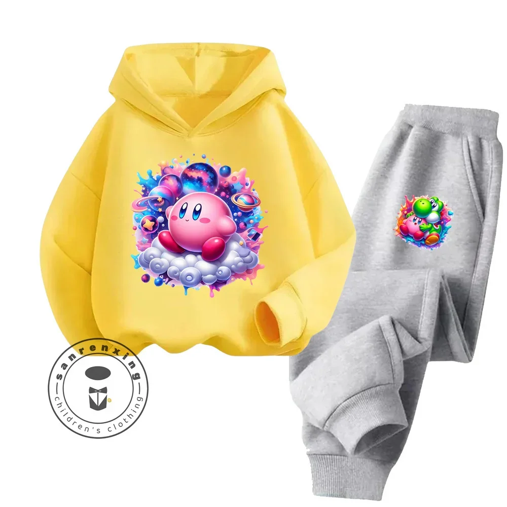 2024 Cartoon Kirby Hip Hop Fashionable Long Sleeve Sets for Kids Streetwear Modern Style Fall Winter Cheap Hoodie Sports Set