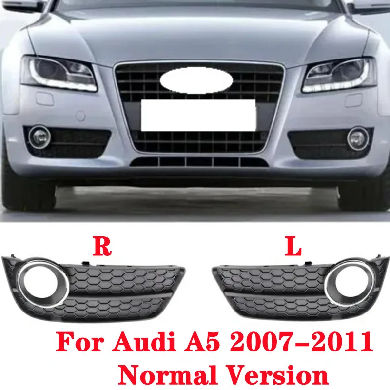 Car Front Lower Bumper Fog Light Cover Fog Lamp Frame Grille For Audi A5/S5 S-Line 2007-2019 （Normal Version+Sports Version）