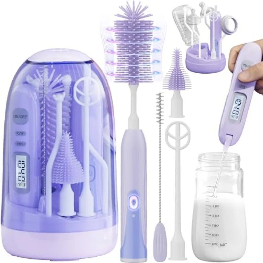 

Electric Bottle Brush Cleaner, Rechargable Electric Baby Bottle Brush Cleaner with Thermometer, Silicone Bottle/Nipple/Straw Br