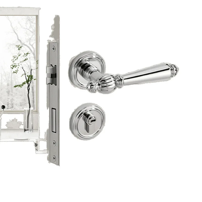 

Light luxury silver indoor magnetic suction silent bedroom door lock handle simple door American household use