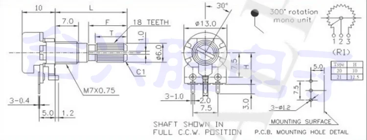 1 Stuk 12 Type A 20K Computer Luidspreker Eindversterker Audio Volume Potentiometer Enkele 3pin Aslengte 15Mm