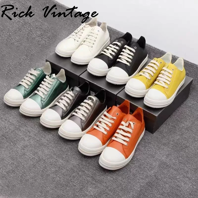 Brand Genuine Leather Ankle Boots Men Low Top Motorcycle Boots Round Head Lace-up Flat Platform Sneakers Women Leisure Shoes