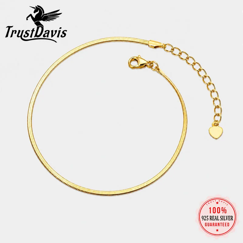 

Trustdavis Original 925 Sterling Silver Sweet Snake Chain Anklets For Women Wedding Valentine's Day Birthday Fine Jewelry DA2801