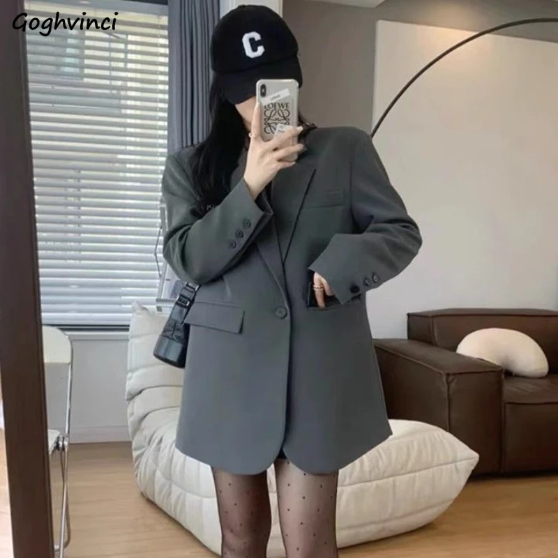 Blazers Women Fashion Office Ladies Notched Autumn Popular Temperament Elegant Outerwear Casual High Street Simple All-match