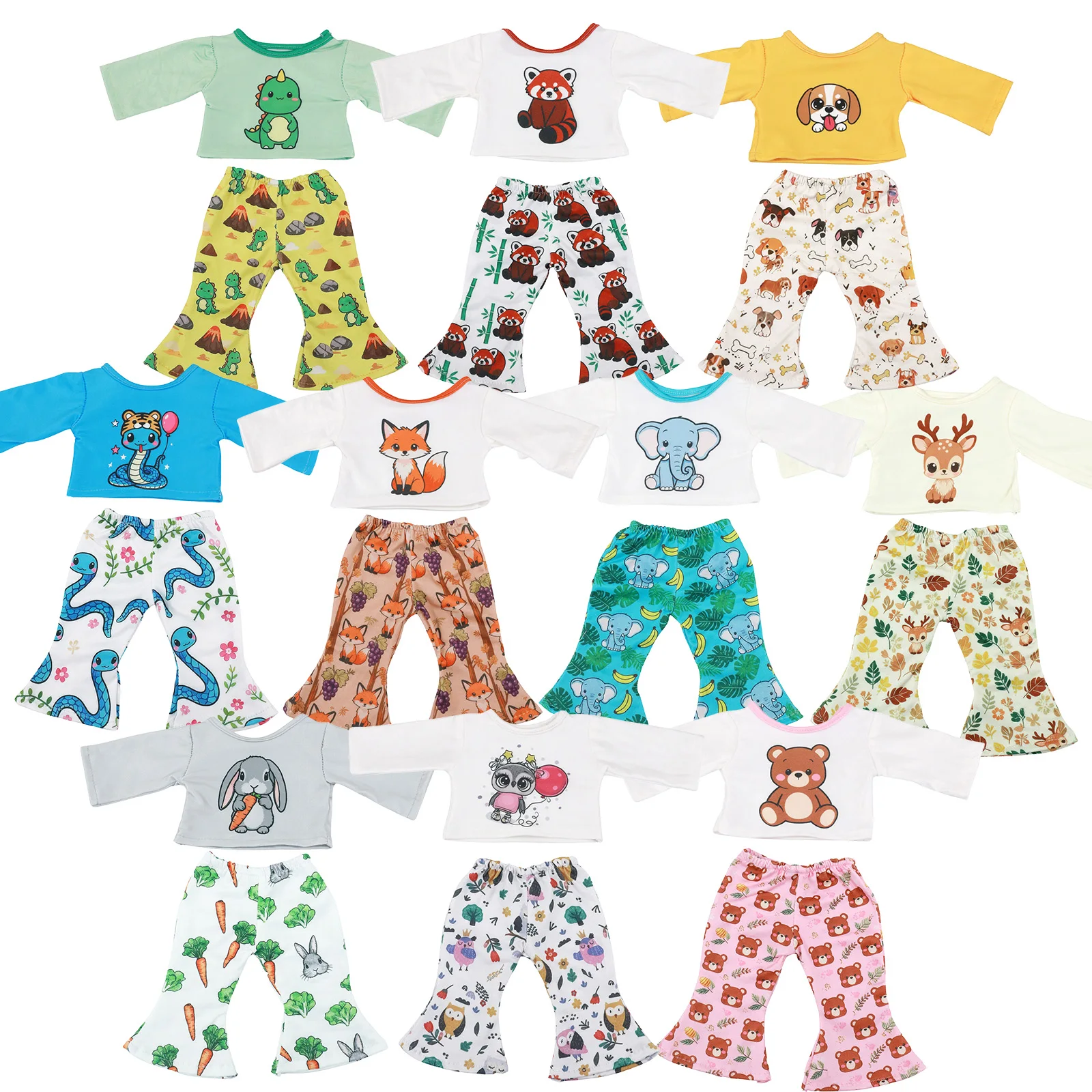 

2 шт., новая одежда для кукол, топ + брюки, милая повседневная одежда с рисунками животных, подходит для куклы 43 см и 18-дюймовой американской куклы, аксессуары, подарок