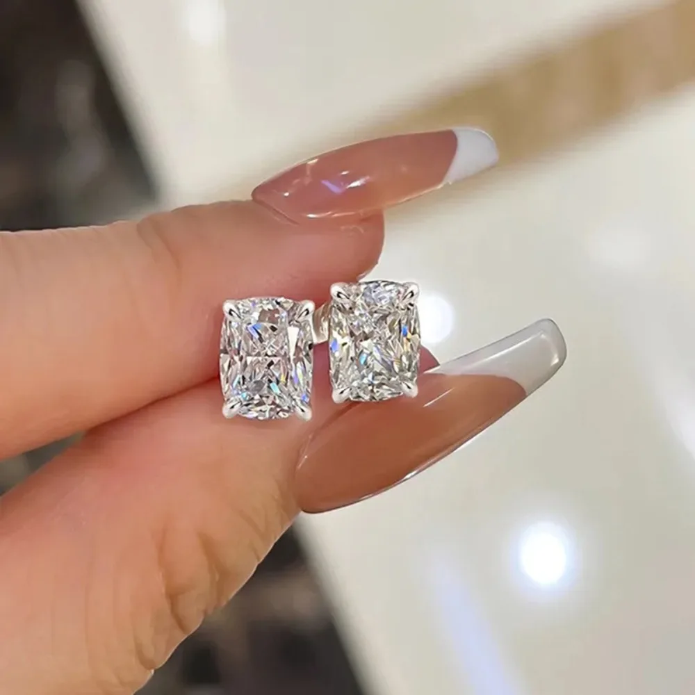 Super Sparkle Exquisite High Quality 5A Zircon Square Geometric Stud Earrings for Women Classic Temperament Commuter Jewelry