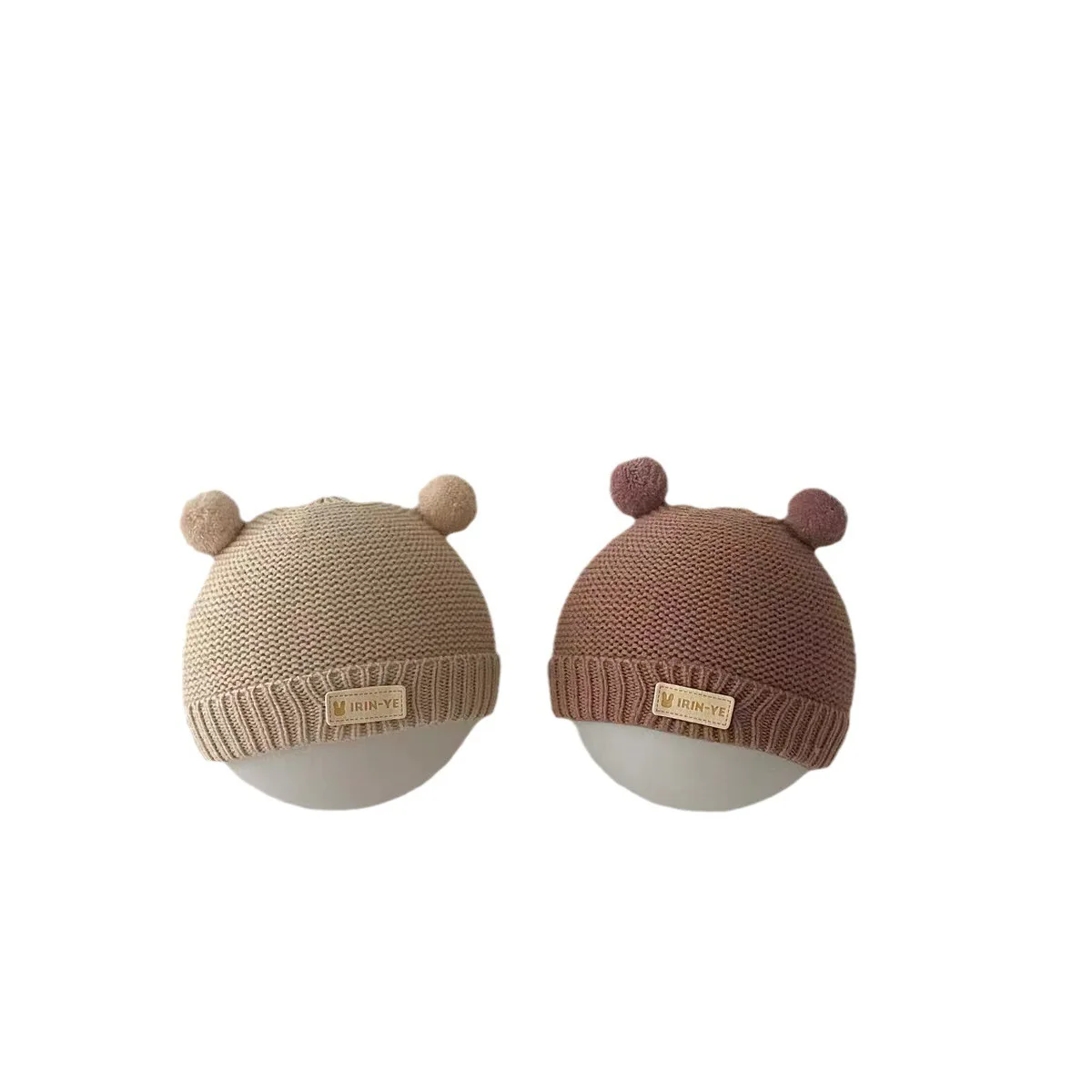 Double Pompom Baby Hat Winter Warm Knitted Beanie Cap For Newborn Solid Color Cute Cartoon Infant Boy Girl Woolen Hats