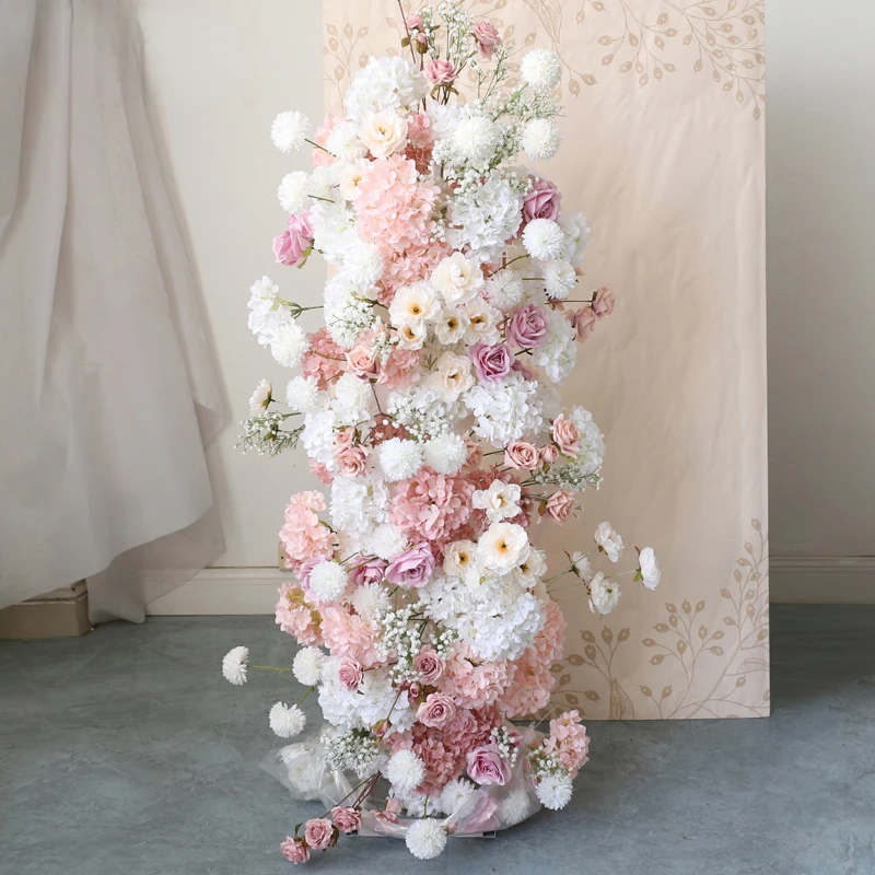 

Pink White Rose Hydrangea BabyBreath Artificial Flower Wedding Backdrop Arch KT Board Decor Floral Arrangement Flower Row Runner