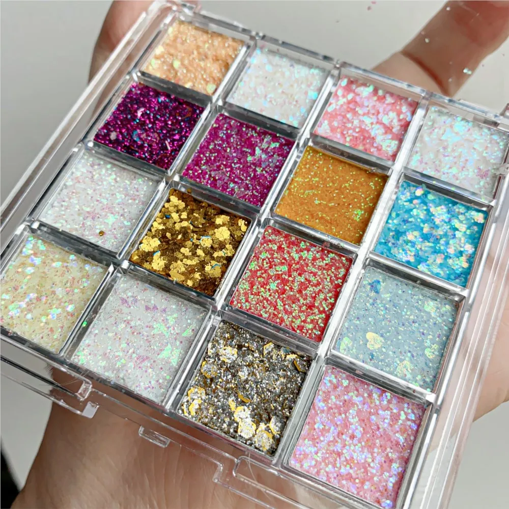 9/16 grades espumante esfregando pó paleta de sombra auto adesivo glitter gel floco lantejoulas maquiagem coreana sombra de olho em pó