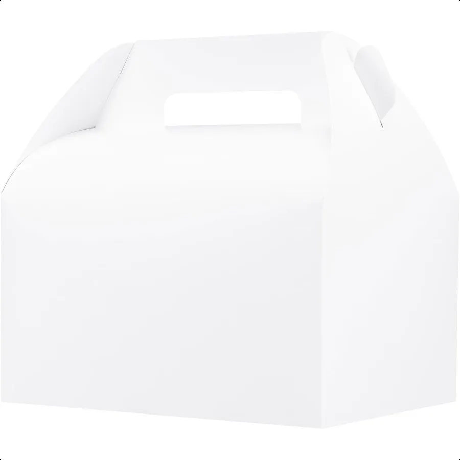 

20 Pack 10x7x7.5 Extra Large Gable Boxes White Handled Lunch Boxes To Go for Birthday Wedding Party Favors Picnic Welcome