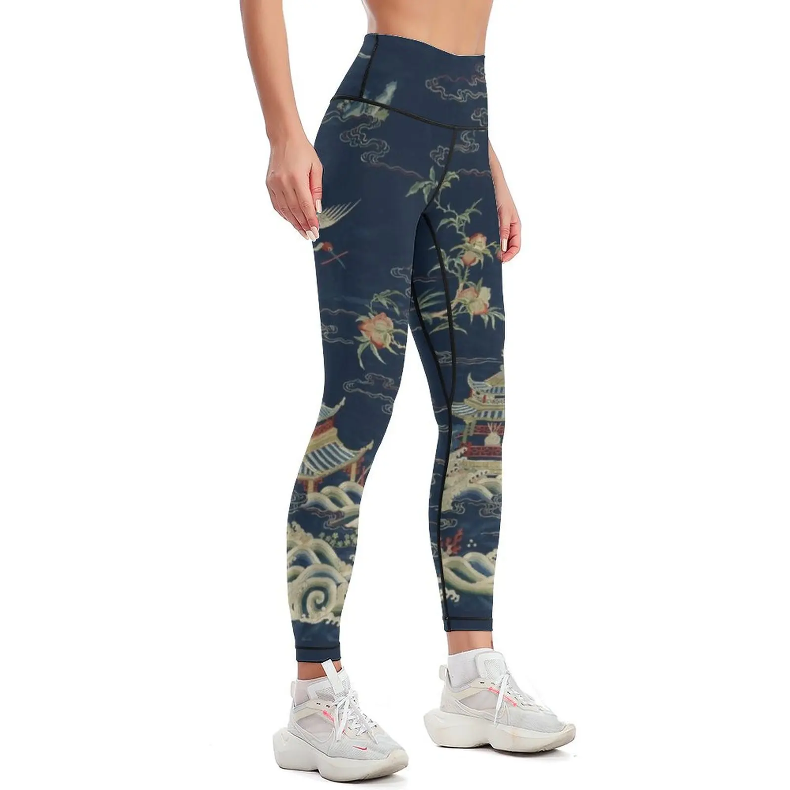 Panel with cranes over an immortal land embroidery Leggings high waist leggins push up woman Womens Leggings