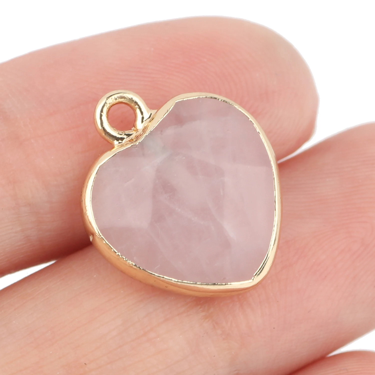 1pc Natural Stone Pink Quartz Crystal Pendant Gold Plated Heart Drop Shape Charms Pendants for Necklace Women Fashion Jewelry