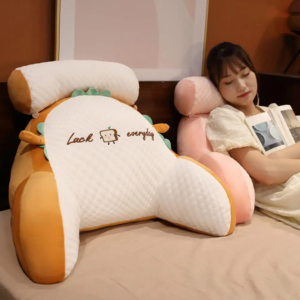 Bed Rest Reading Pillow with Arm Support Cartoon Print Detachable Backrest Support Sofa Couch Pillow Cushion Sit Up Pillow