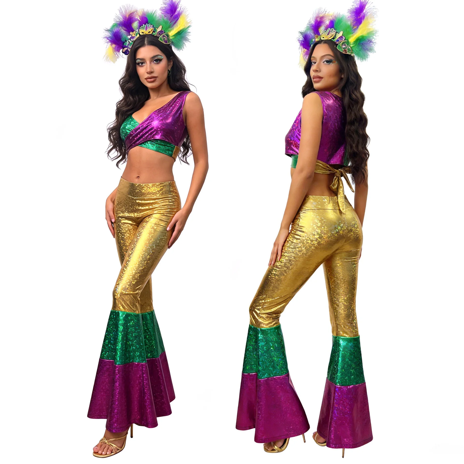 

Disco Festival Party Set Vintage Glitter Performance Costume Halloween Outfit Shiny Stage Wear Festive Chinese Production