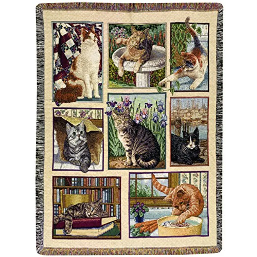 

Ручной работы гобеленовый плед с бахромой Kitty Korner, 47 x 60 дюймов
