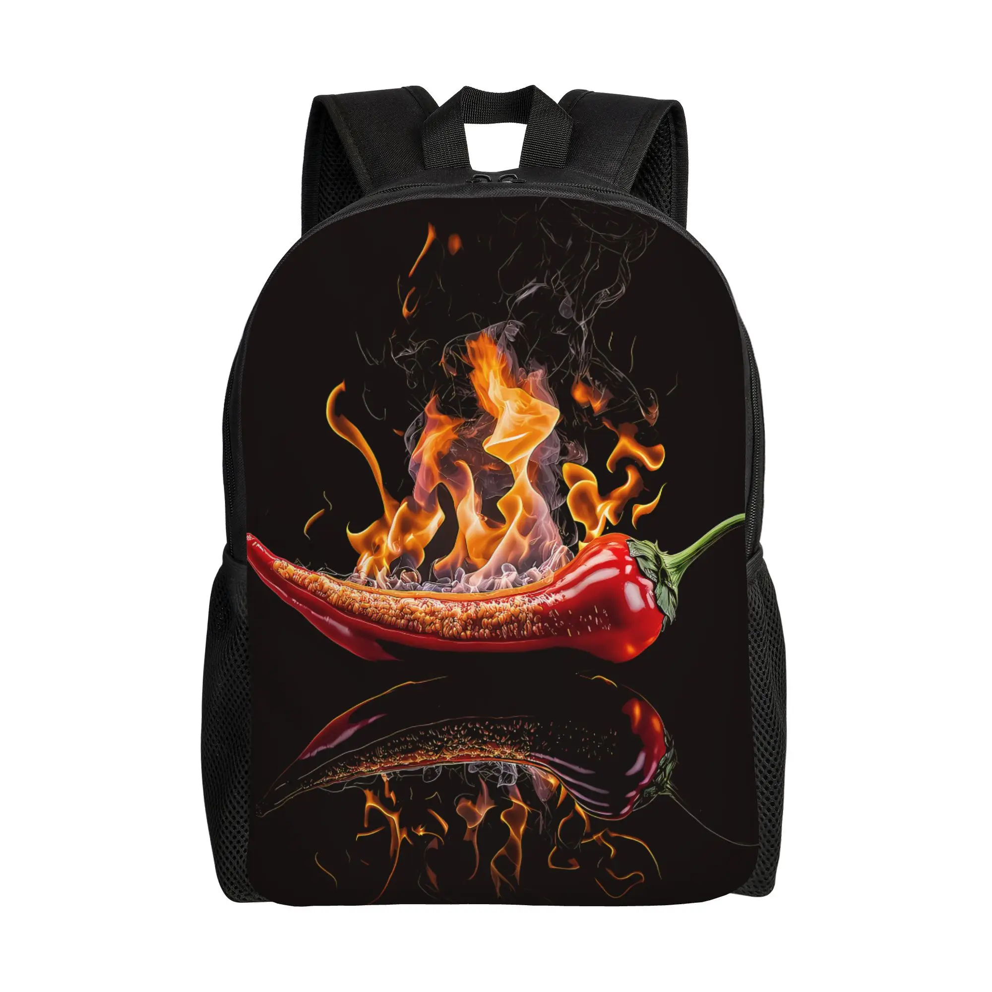 

The large-capacity backpack is suitable for university, travel and daily use - a spacious backpack printed with chili patterns