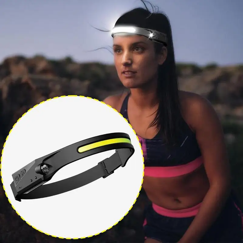 Headlights For Forehead Bright Led Headlight Work Wide Beam Headlamp Lightweight Running Headlamps Motion Sensor USB Headband