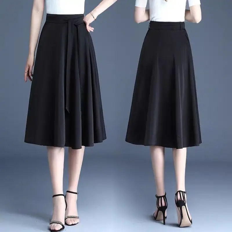 Women Skirts Fashion Casual A Line All-Match High Waist Vintage Office Lady Simplicity Sweet Elegant Streetwear Skirts