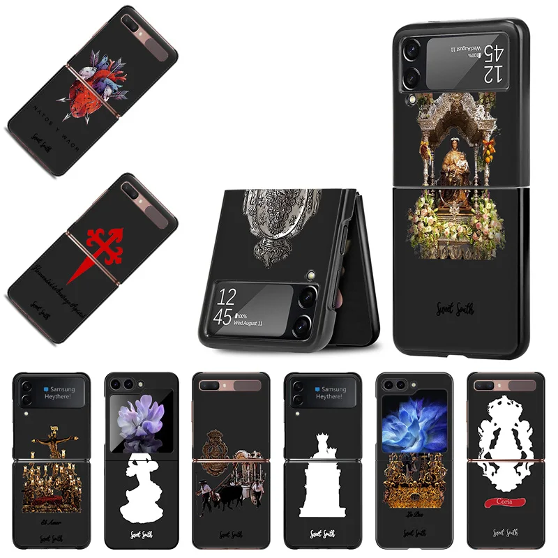 Matte Phone Case For Samsung Galaxy Z Flip6 5G Flip5 Flip4 Flip3 ZFlip 6 3 4 5 Virgin Mary Jesus Church Hard Black Cover