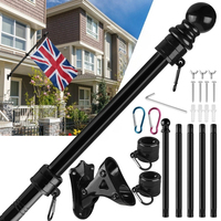 180CM Flag Poles for Wall Mounted Heavy Duty Stainless Steel Flag Pole Sectional Kit with Bracket House Outdoor Flagpole Holder