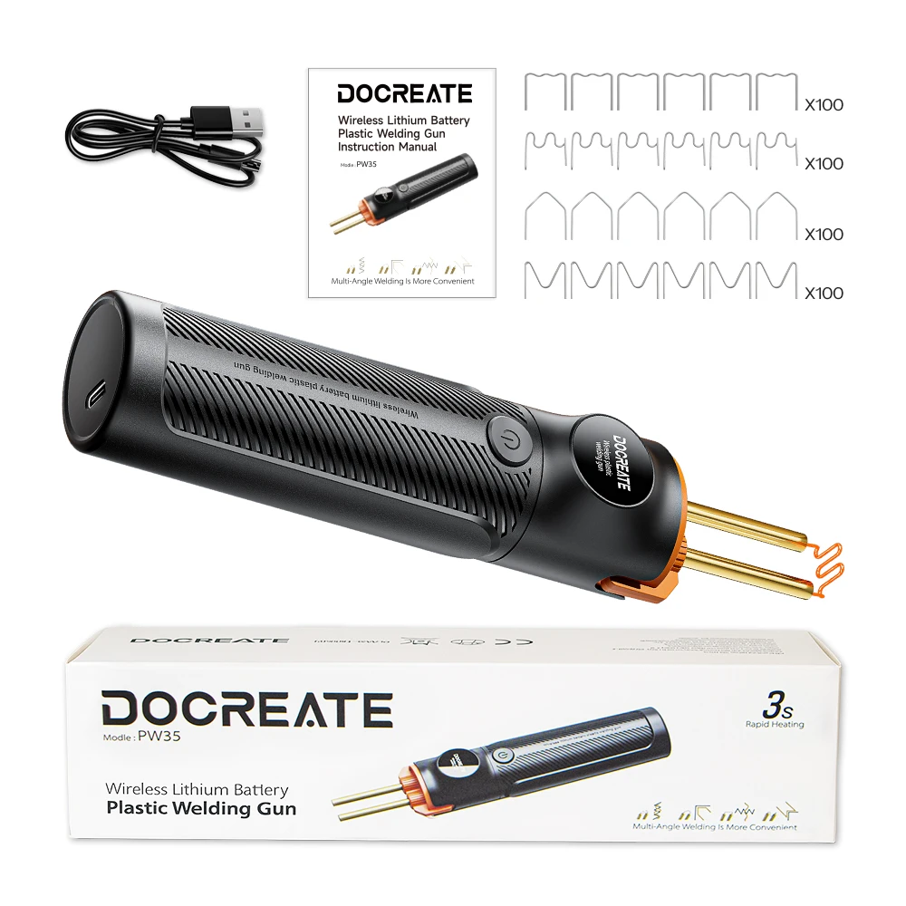 PW35 Plastic Welder with 4000mAh Battery  4 Stapler Types And USB Rechargeable for Car Bumper Kayak and Plastic Product Repairs