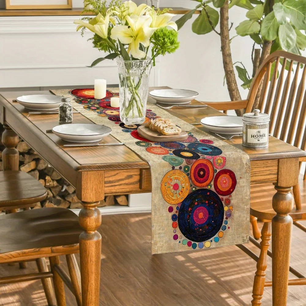 Polka Dot Table Runner - 1PC Fresh Geometric Circle Bohemian Pattern Natural Clear Print Cover for Family Dining