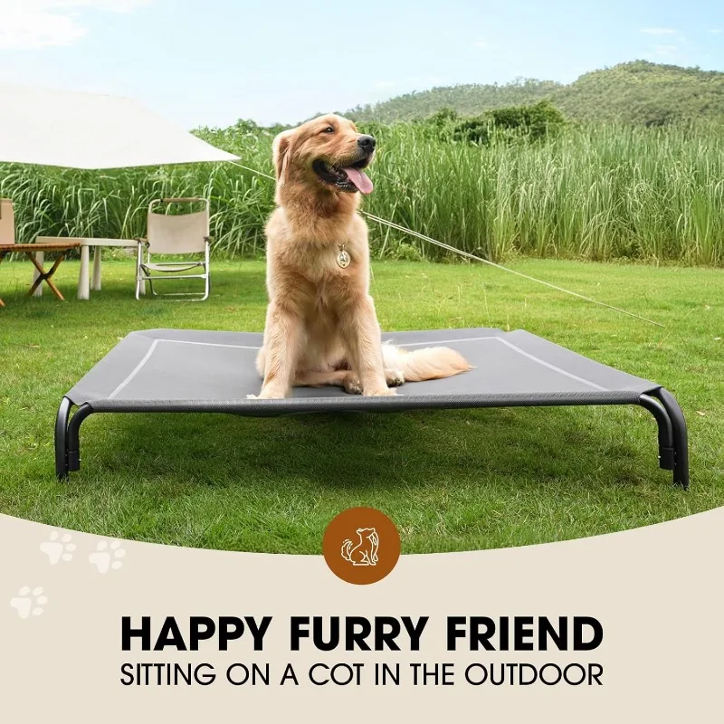 Dog Bed, Raised Outdoor Dog Bed for Large Sized Dog, Portable Cooling Pet Cot with Breathable & Washable Mesh, Indoor