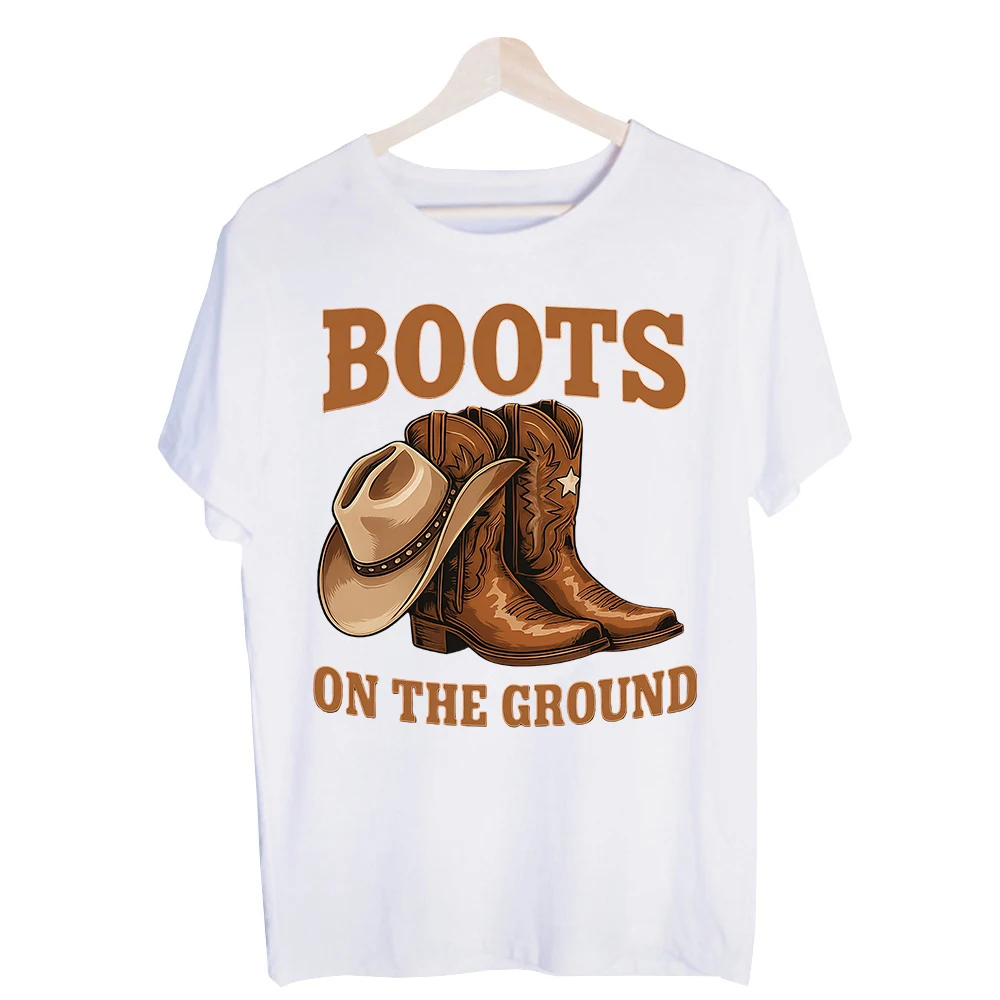 Men's Cowboy Boots and Hat Graphic Tee, Western Style Short Sleeve T-Shirt for Casual Daily Wear