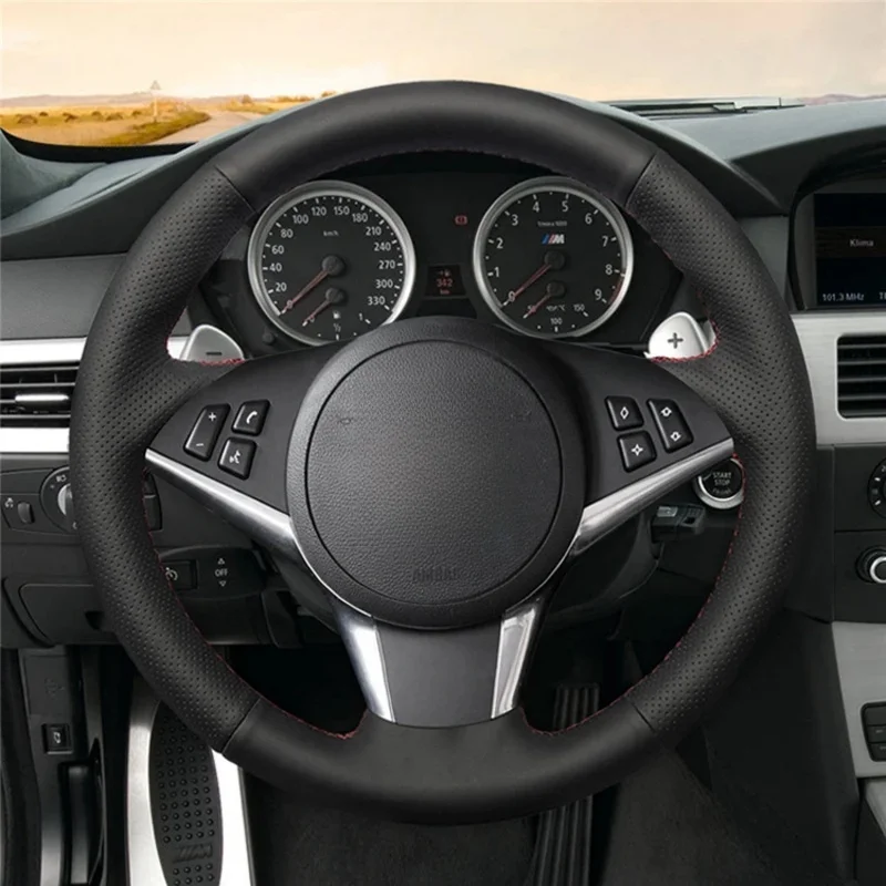 Genuine Leather Steering wheel Cover For BMW E60 E61 530d 545i 550i E63 E64 630i 645Ci  Handle Cover Interior Car Accessories