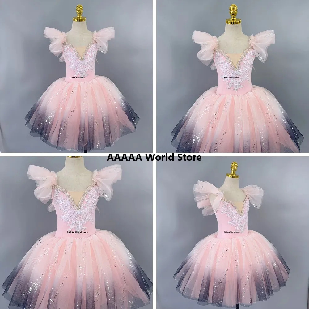 グラデーションスパンコールバレエチュチュドレス子供女の子プリンセスダンススカートパフォーマンスコスプレ衣装