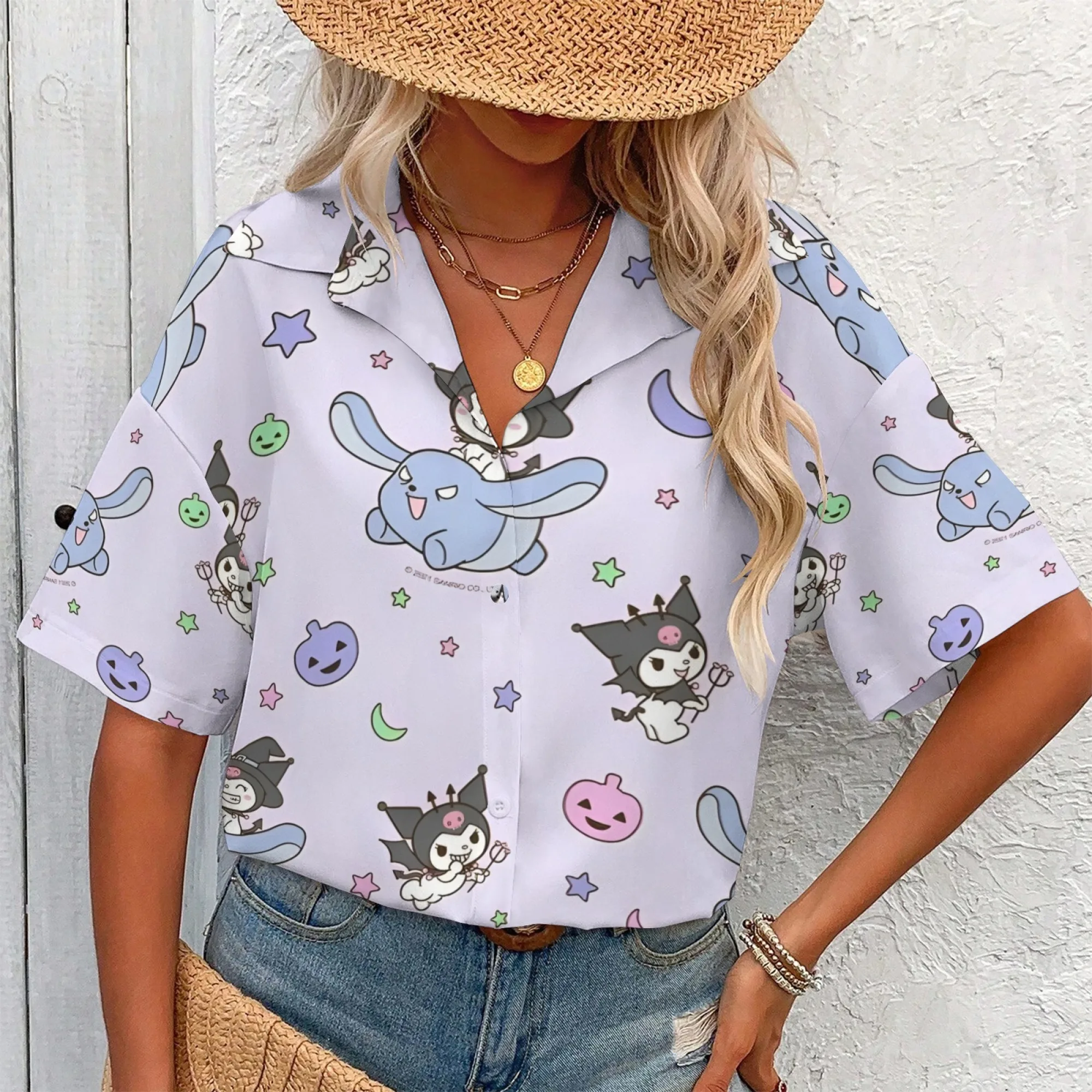 Kuromi Shirt Plus Size เสื้อผ้าผู้หญิง เสื้อผ้ายอดนิยมของเกาหลี เสื้อยืดผู้หญิง เสื้อยืดผู้หญิง Y2k รีวิว Many Girls Top Kids