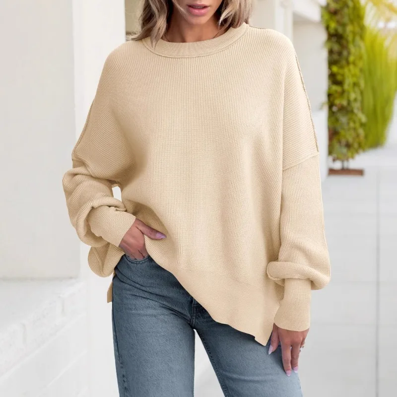 

2025 Autumn and Winter Fashion New Women's Elegant Commuting Round Neck Loose Knit Pullover Sweater with Thick Base Sweater