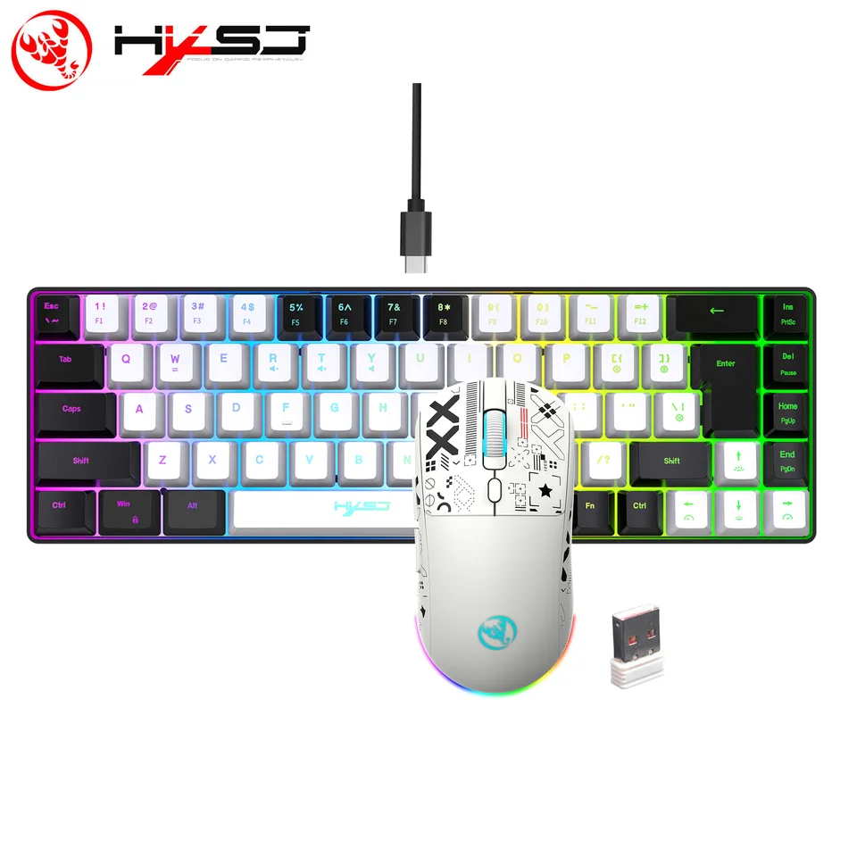 HXSJ 60% Gaming Keyboard and mouse combos RGB backlit wired 68-key