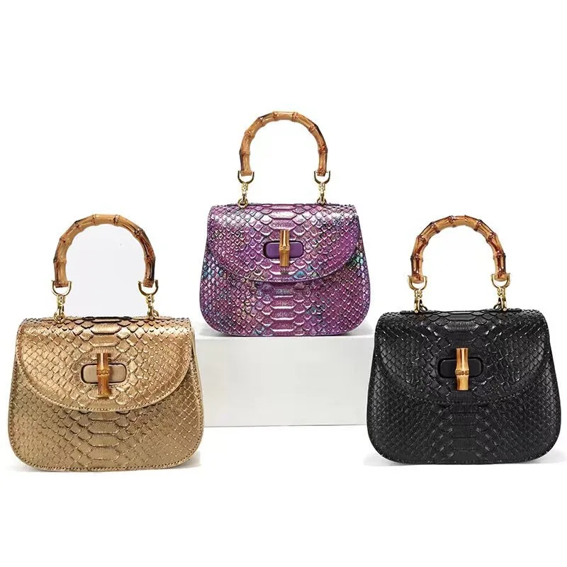 Retro Saddle Bag 2024 New Fashionable Snake Skin Pattern Women's Bag Bamboo Joint Bag High Quality Single Shoulder