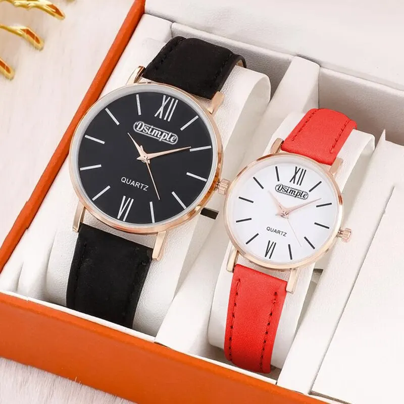 2PCS Fashion Couple Set Watches Luxury Men Women Business Casual Quartz Watch Simple Leather Wristwatch Relogio Feminino