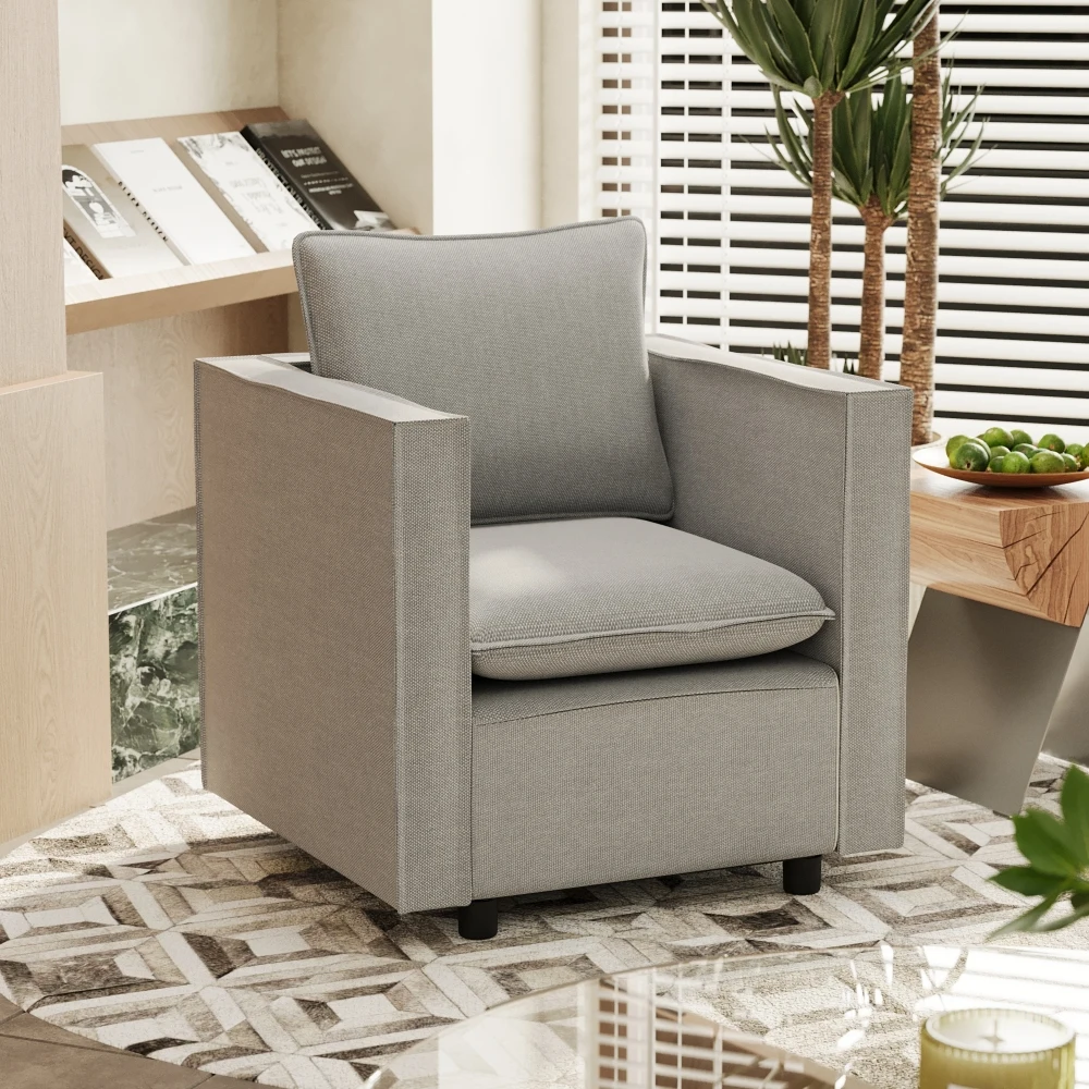 

Decorative chair, comfortable grey single sofa chair, soft breathable seat cushion, soft cushion armchair