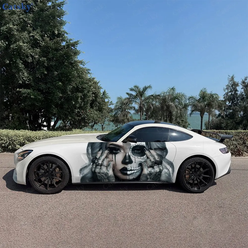 2pcs Makeup Half Skeleton Beauty Car Side Wraps, Self-Adhesive PVC Waterproof & Scratch-Resistant Stickers, Car Accessory Gift
