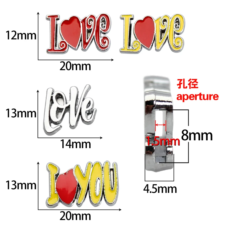 10Pcs/Lot 8mm Enamel Love Heart Slide Charms For Bracelet Women Jewelry Making Pet Collar DIY Keychain Accessories