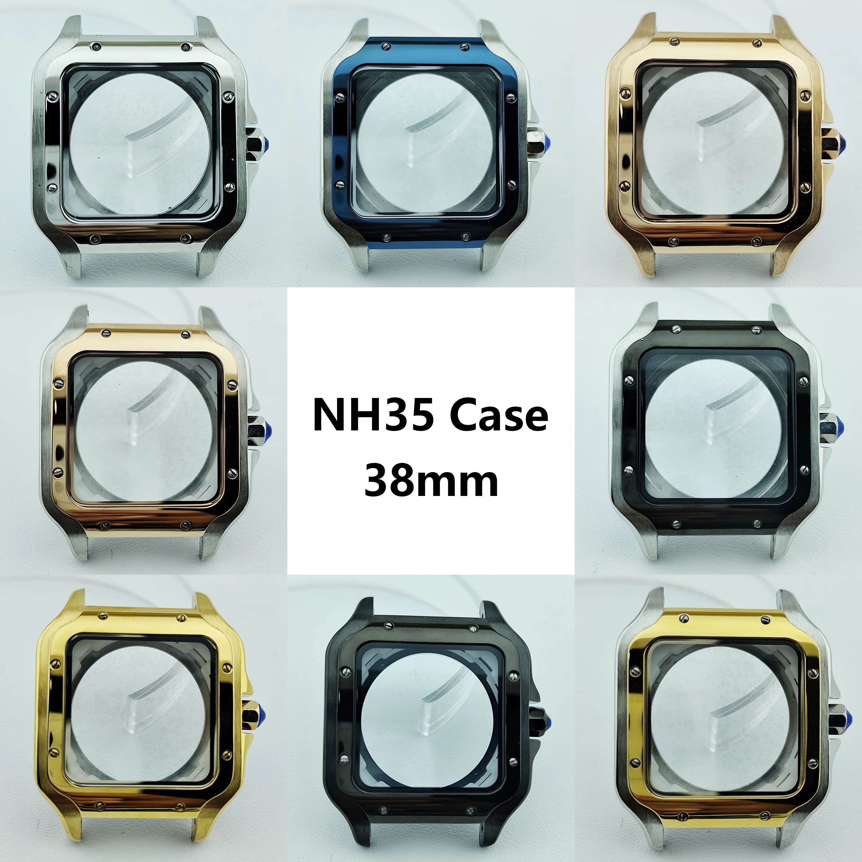 

NH35 Case square case 38mm men's watch stainless steel case folding buckle suitable for NH35 movement watches