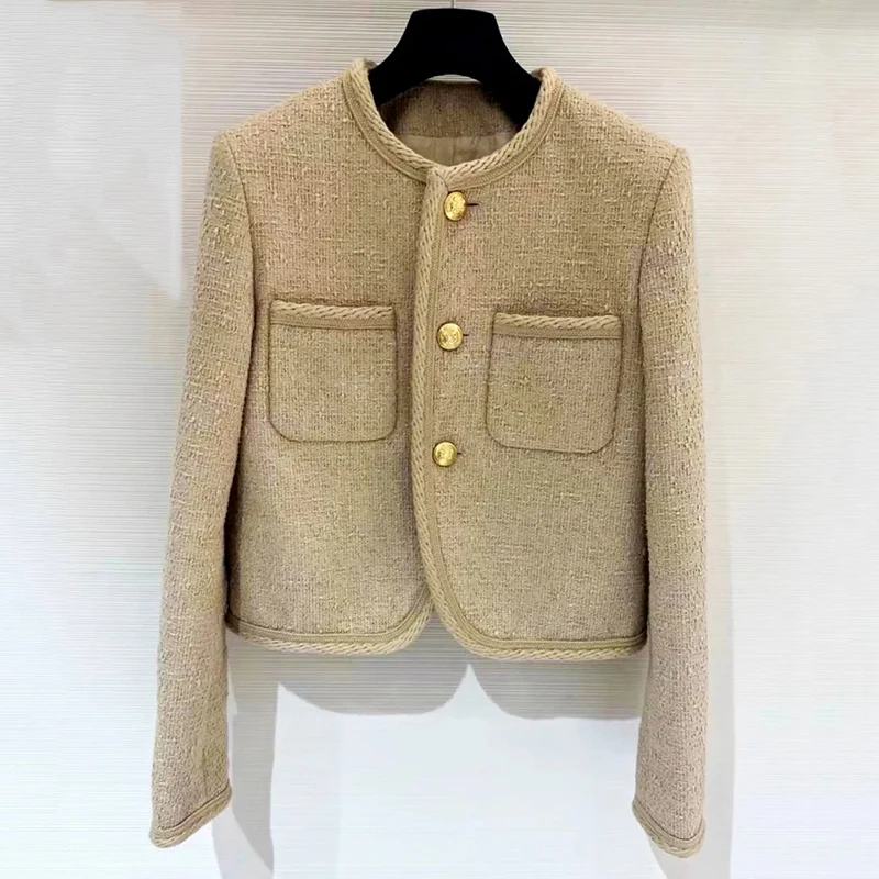 Abrigo de lana de Tweed para mujer, chaqueta elegante y cálida, prendas de vestir de lujo para Otoño e Invierno