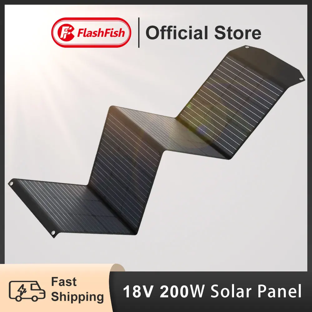 FF Flashfish 200W 18V Portable Solar Panel QC3.0 18W Type-C 60W Foldable Solar Cell Battery Charger Outdoor for Power Station