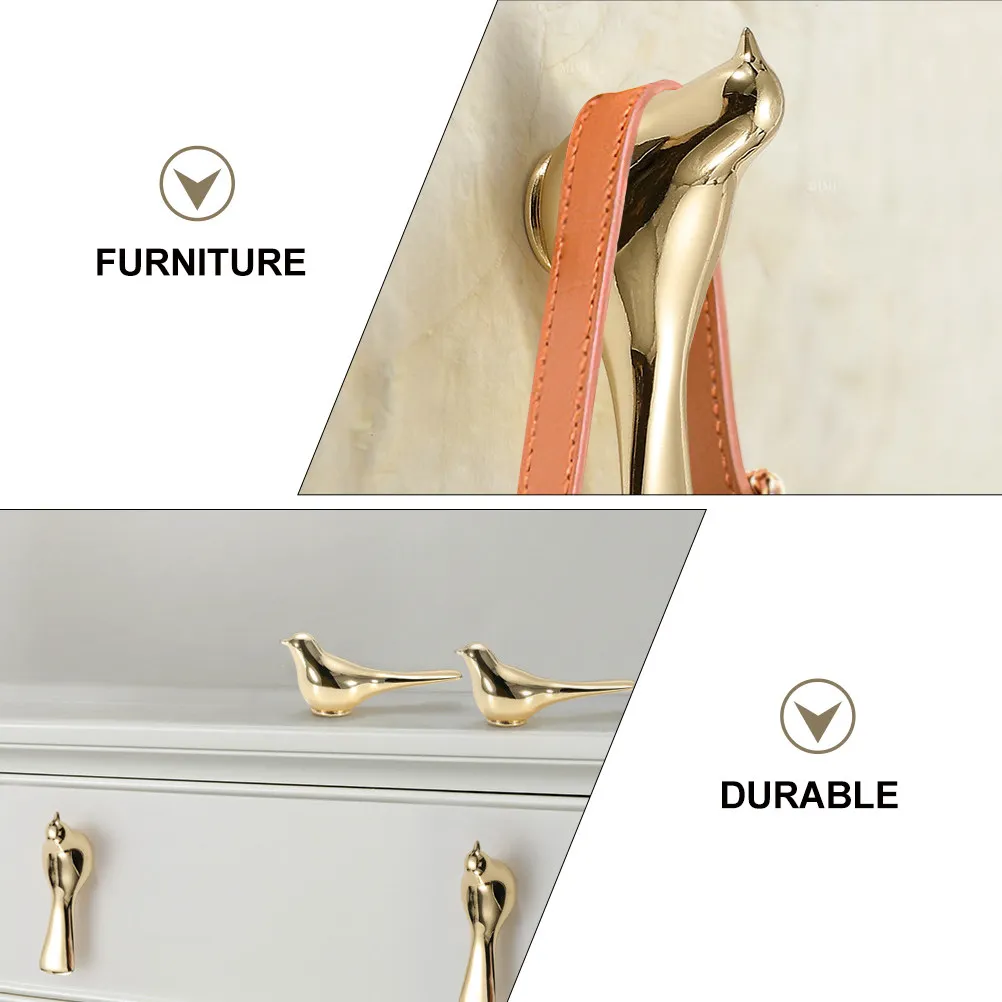 2Pcs Golden Cabinet Door Knob Light Luxury Delicate Zinc Alloy Small Bird Pull Handle for Drawer Wardrobe Cupboard