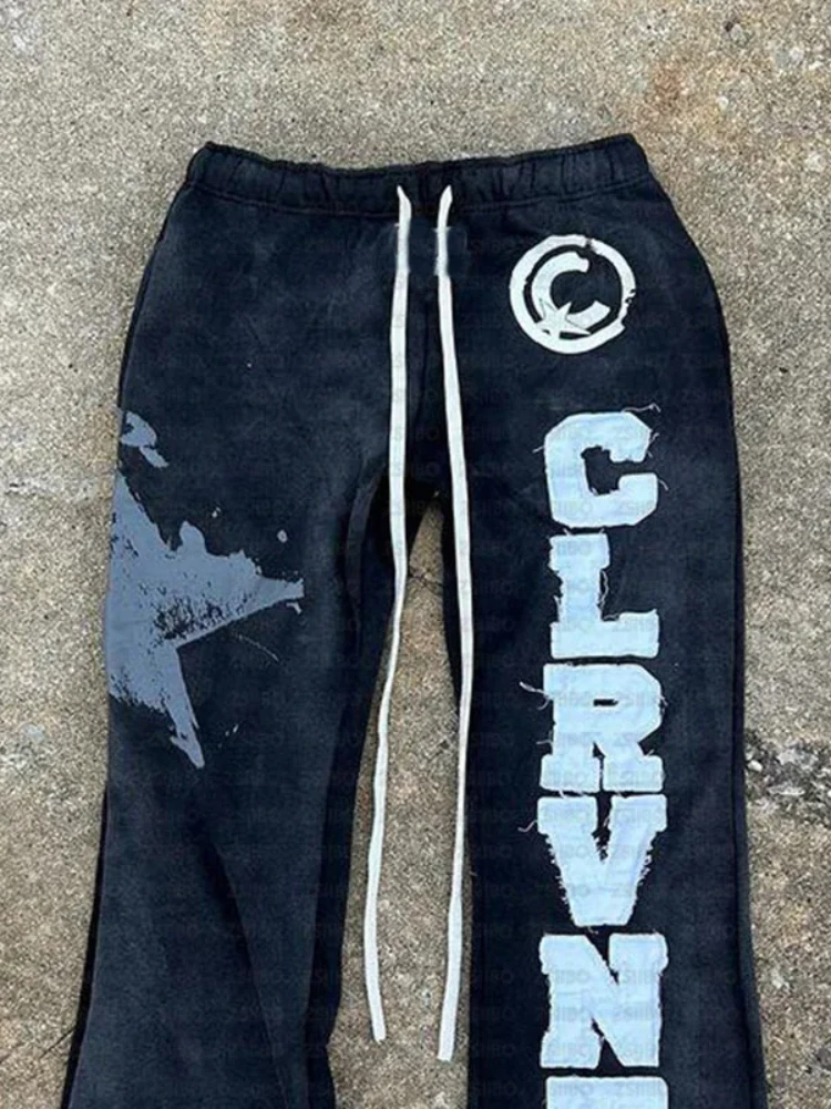 سروال كاجوال فضفاض مطبوع عليه حروف بتصميم جديد للرجال والنساء، سروال واسع الأرجل مع مرقع، إصدار خريفي رقيق #1