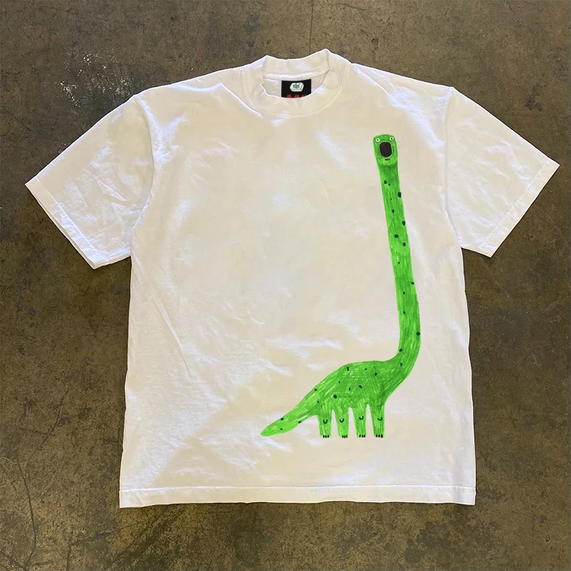 Oversize Creative Animal Short Sleeve T-Shirt 255g Heavyweight Dragon Fruit Pink Rose Red Color Summer Casual Youth Fashion