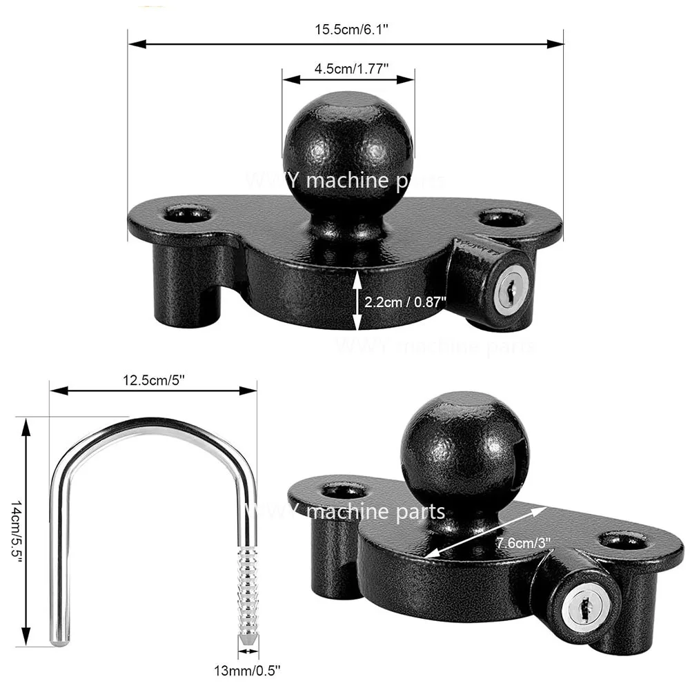 Cross-border Black U-shaped Ball Cover Flower Basket Lock Aluminum Alloy Trailer Hook Anti-theft Lock 50mm Trailer RV Connector