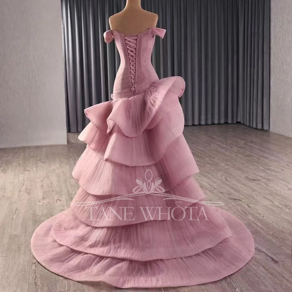 

Elegant Luxury Off Shoulder Sweetheart Tiered Prom Dress For Women Lace Up Back Customized Evening Dress