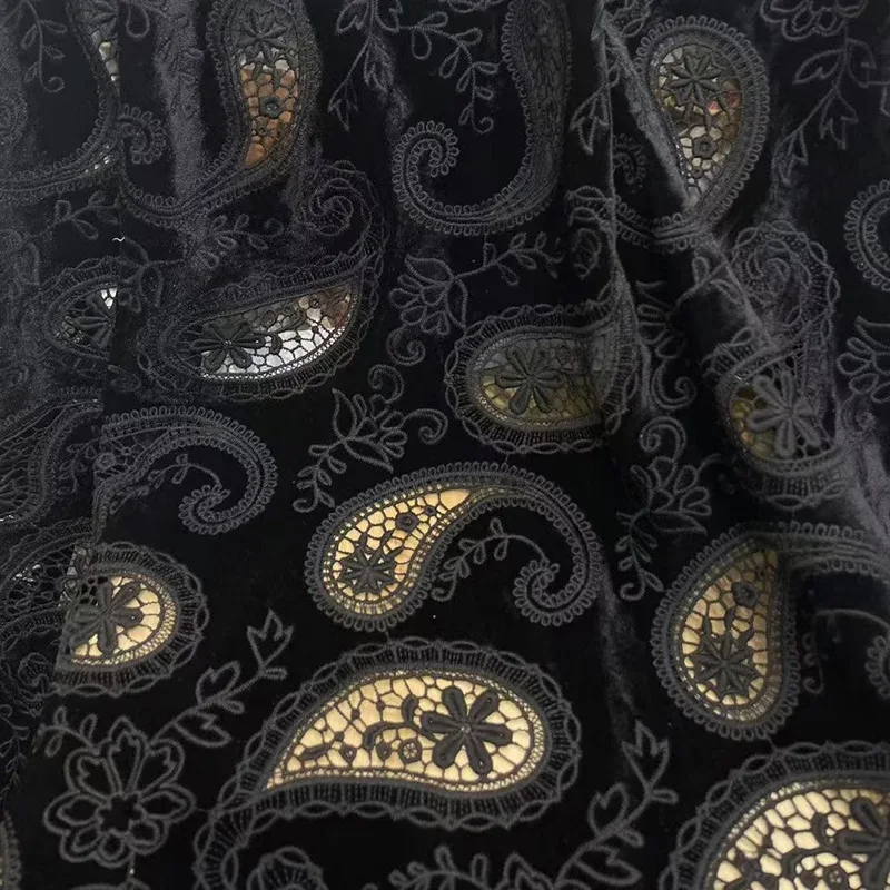 Black Floral Embroidered Lace Fabric Autumn Winter Dress Clothes DIY Handmade Sewing Fabric