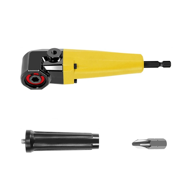 

90° Right Angle Extension Driver Drilling Angle Adapter Screwdriver Hex Wrench Drill Bit Socket Holder Power Tool-Yellow