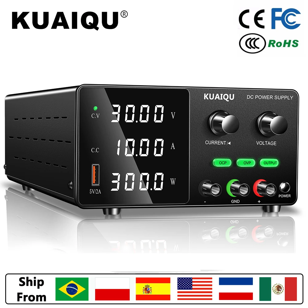 

KUAIQU DC Laboratory Bench Power Supply 30V 60V 120V Adjustable Voltage Regulator Switching Power Supply Preset Current ON/OFF