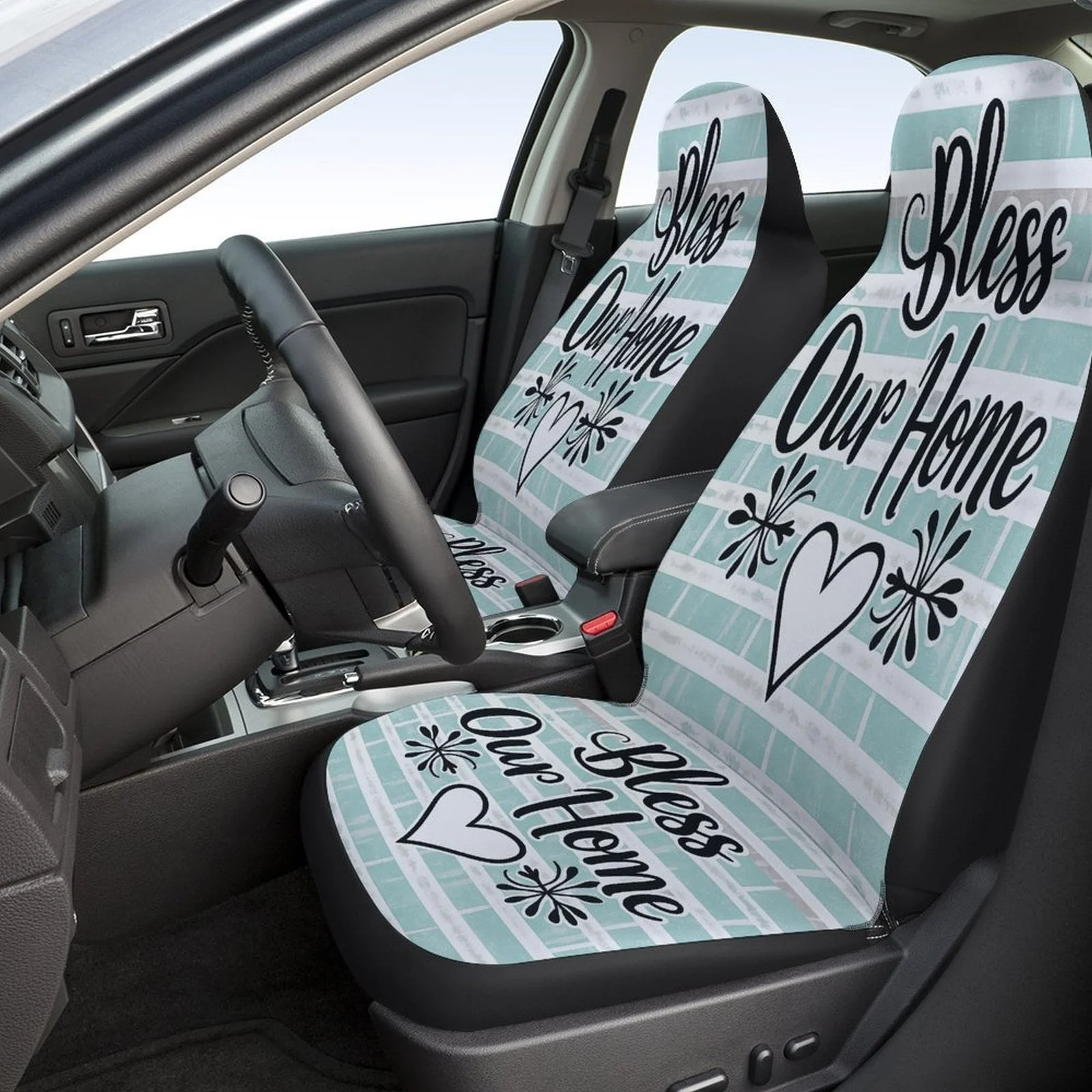 Bless Home Heart Themed Car Seat Cover Set For Most Cars, Decorative Trendy High-quality Car Seat Protector Covers Full Set, Ca